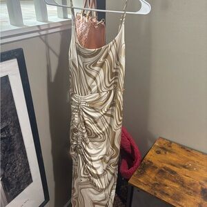 Forever 21 Cream and Tan Swirl Satin Midi Dress